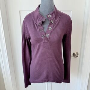 Merrell Womens M Plum Purple Diamond Textured Knit Snap Henley Pullover Top